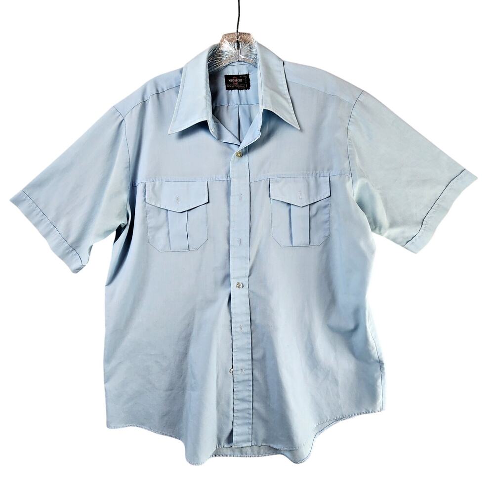 Kingsport Short Sleeve Button Shirt Men's Large Blue 1970s Vintage Workwear